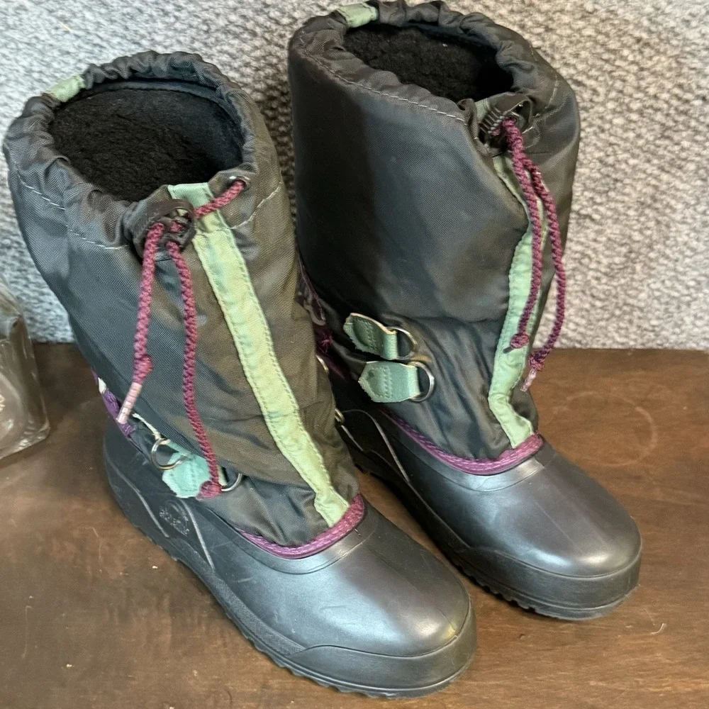 Sorel Kaufman Youth Size 3 Nylon Boots Black Snow Rain Cold Made In Canada